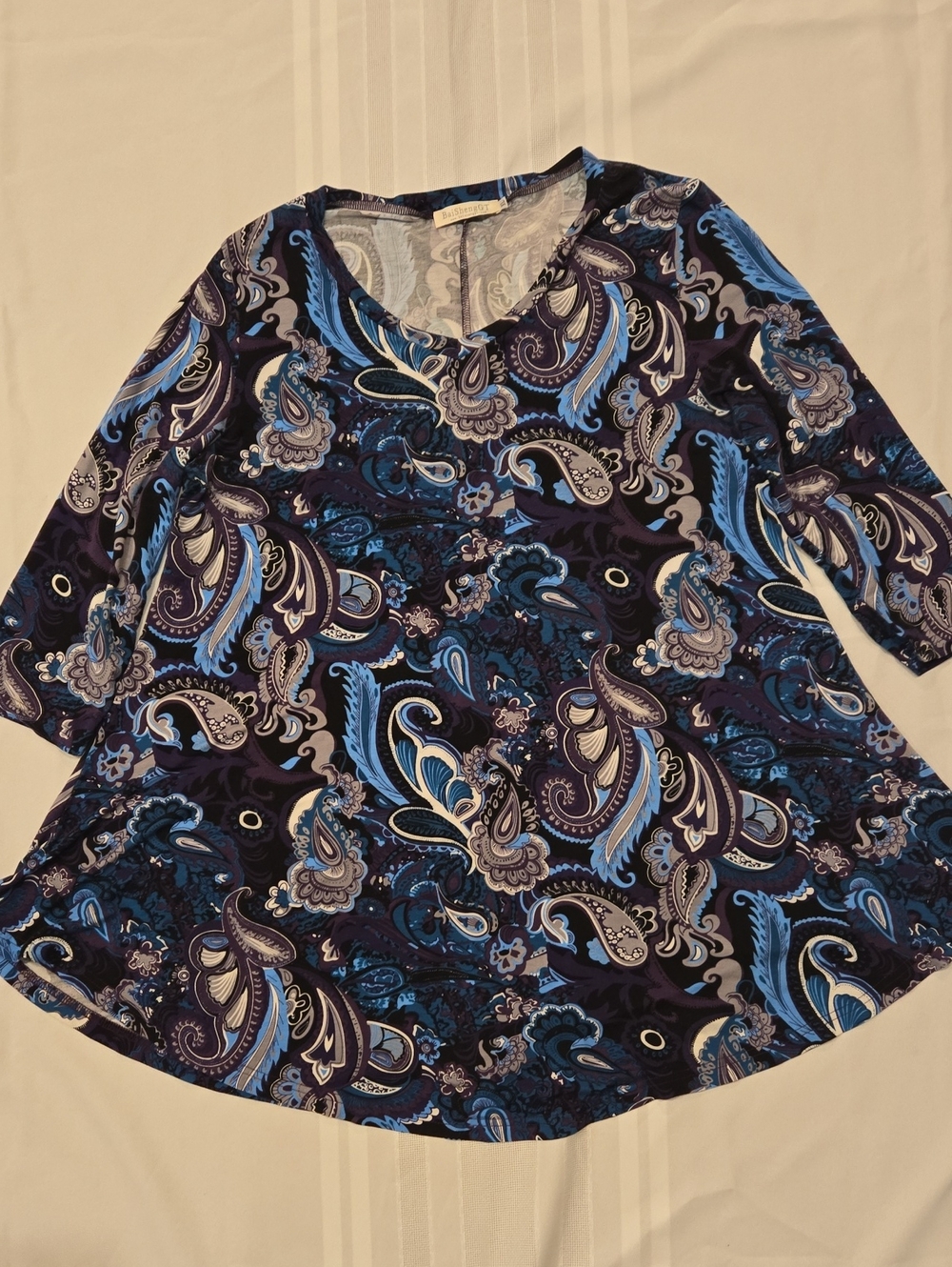 Women’s Blue, Purple, Teal Paisley V-Neck Top